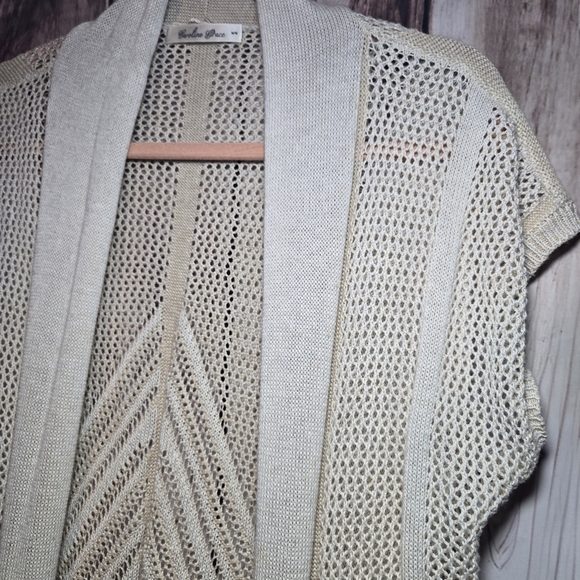 Caroline Grace Cream Knit Short Sleeve Open Cardigan Size Medium - Picture 3 of 6